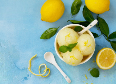 sorbetto, limone, panna