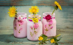 portafiori fai da te, decoupage vetro, decoupage barattoli