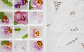 idee aperitivo estivo, cubetti ghiaccio fiori, cubetti ghiaccio frutta