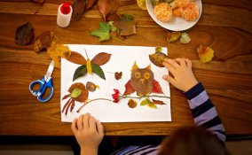 decoupage foglie secche, decoupage bambini, lavoretti foglie secche