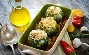 zucchine tonde, padella, ripiene forno