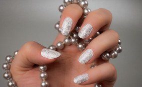 glitter, bianco, unghie