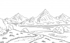 paesaggio montagna da colorare, disegno montagna da colorare