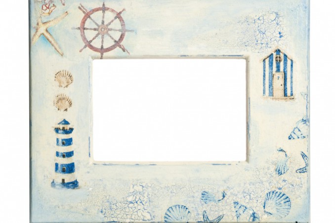 cornice fai da te, cornice tema mare, decoupage su legno